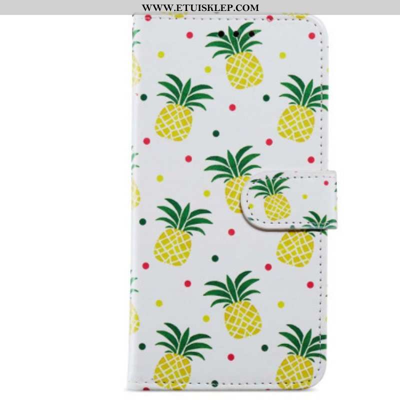 Etui Folio do Moto G73 5G z Łańcuch Paskowaty Ananas